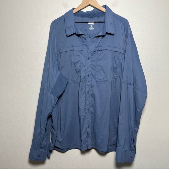 REI Coop Men Shirt XXL Blue Sahara Long-Sleeve Solid Vented Nylon Poly - Picture 1 of 15
